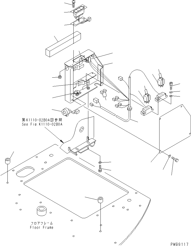 Excavators Komatsu / PC228US-1-TN S/N 11001-UP(pc228u6r) / FLOOR FRAME (MONITOR BOX) (TUNNEL SPEC.) (WITH CAB)(#11001-11255)(210670 : K1110-15B0A)