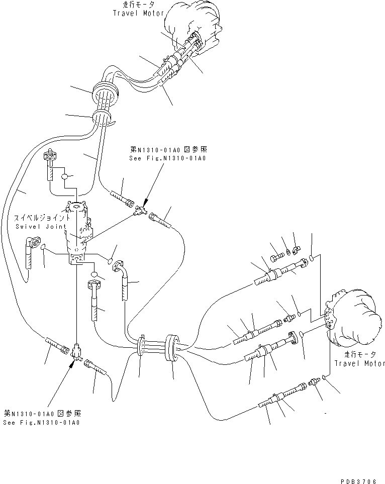Excavators Komatsu / PC228US-1-TN S/N 11001-UP(pc228u6r) / TRAVEL PIPING (TRAVEL SPEED 3RD) (FOR MONO BOOM)(300010 : P1120-01A1)
