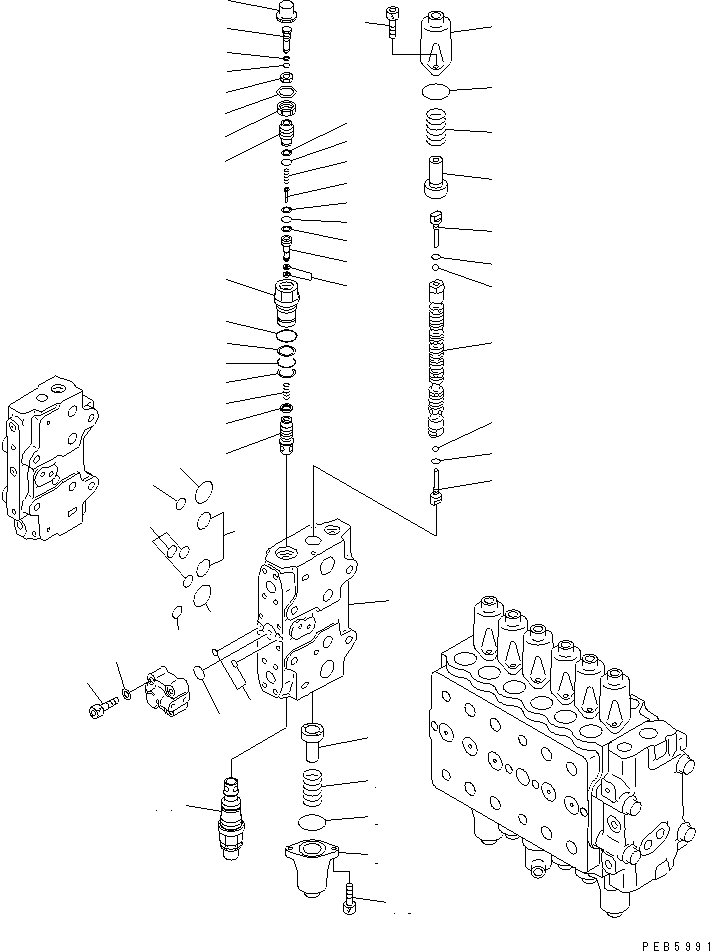 Excavators Komatsu / PC228US-1-TN S/N 11001-UP(pc228u6r) / MAIN VALVE (1-ACTUATOR) (10/11) (FOR MONO-BOOM)(480600 : Y1662-50A0)