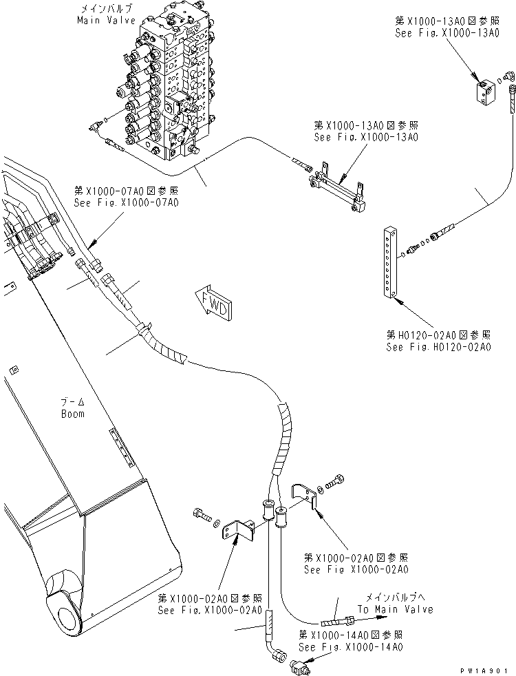 Excavators Komatsu / PC228US-3-AP S/N 20001-29999(pc228u9r) / ARM CRANE (BOOM LOCK LINE ? ARM LOCK VALVE LINE AND SOLENOID VALVE) (HOSE)(#20154-)(480070 : X1000-05A0)