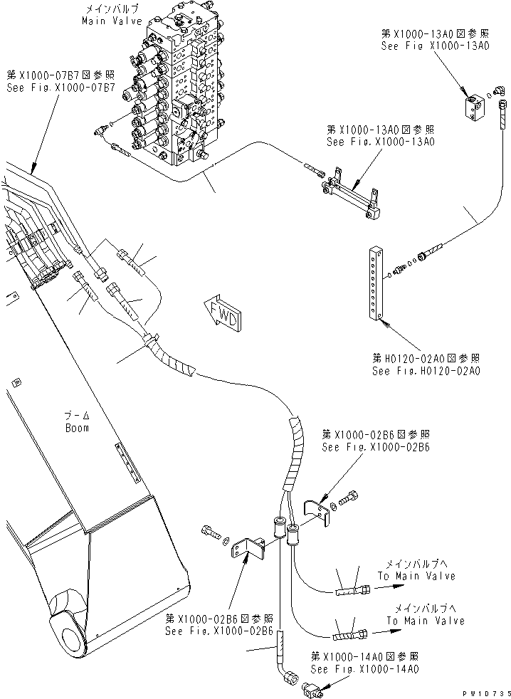 Excavators Komatsu / PC228US-3-AP S/N 20001-29999(pc228u9r) / ARM CRANE (BOOM LOCK VALVE ? ARM HEAD ? BOTTOM LOCK VALVE AND SOLENOID VALVE) (HOSE)(#20154-)(480080 : X1000-05B6)
