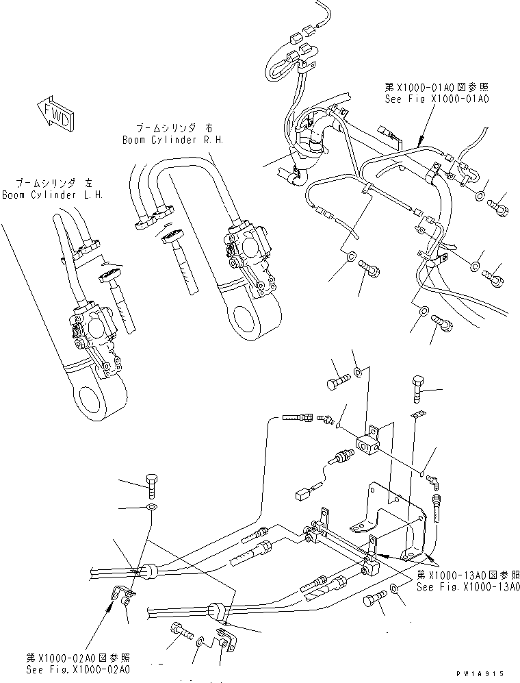 Excavators Komatsu / PC228US-3-AP S/N 20001-29999(pc228u9r) / ARM CRANE (WIRING AND BOOM LOCK LINE) (BOLT) (KIT)(#20154-)(480280 : X1000-16A4)