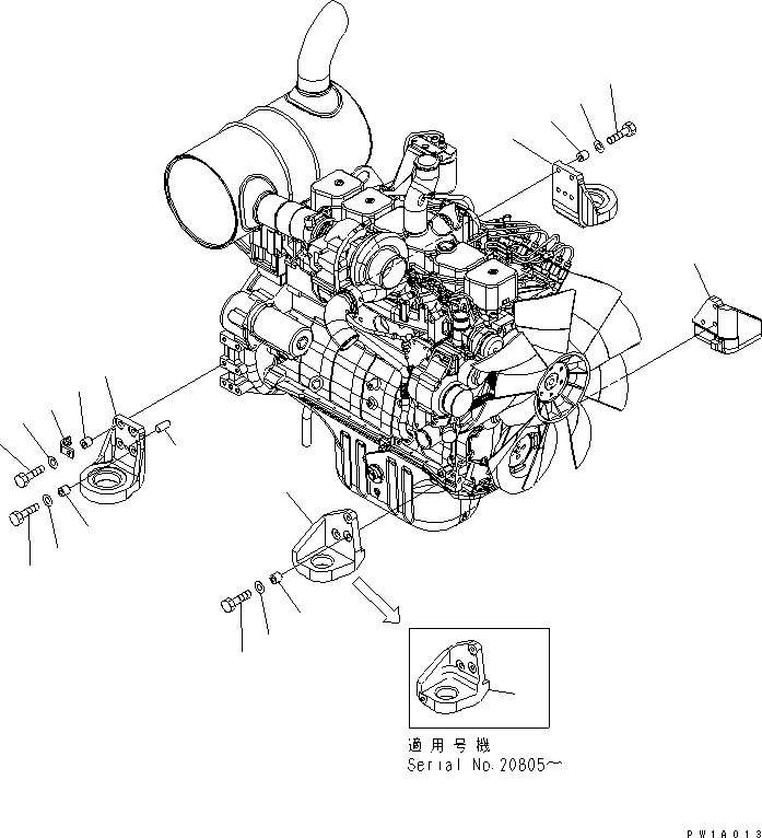 Excavators Komatsu / PC228US-3-YA S/N 20001-29999(pc228uar) / ENGINE MOUNT (BRACKET)(#20001-)(030020 : B0100-01A0)