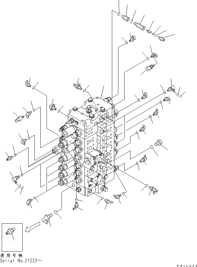 Excavators Komatsu / PC228US-3-YA S/N 20001-29999(pc228uar) / MAIN VALVE (CONNECTING PARTS) (WITH ROTATION ARM)(#20001-)(150090 : H0120-01B5)