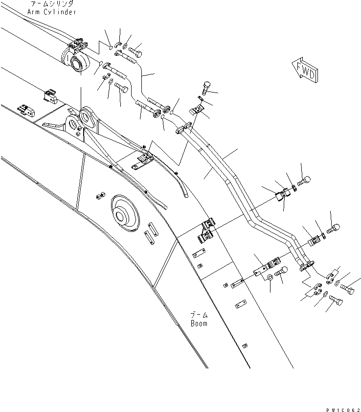 Excavators Komatsu / PC228US-3-YA S/N 20001-29999(pc228uar) / BOOM (5.7M) (ARM CYLINDER LINE) (WITH ROTATION ARM) (YELLOW)(#20001-)(360090 : T1110-03C0)