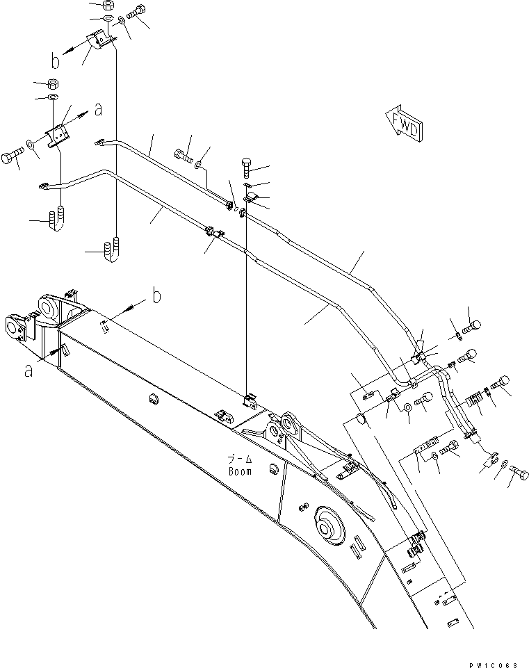 Excavators Komatsu / PC228US-3-YA S/N 20001-29999(pc228uar) / BOOM (5.7M) (BUCKET CYLINDER LINE) (WITH ROTATION ARM) (YELLOW)(#20001-)(360130 : T1110-04C0)