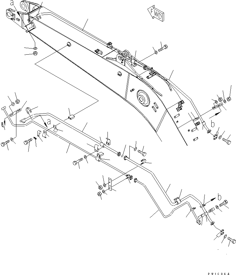 Excavators Komatsu / PC228US-3-YA S/N 20001-29999(pc228uar) / BOOM (5.7M) (ADDITIONAL PIPING) (WITH ROTATION ARM) (YELLOW)(#20001-)(360180 : T1110-07C0)