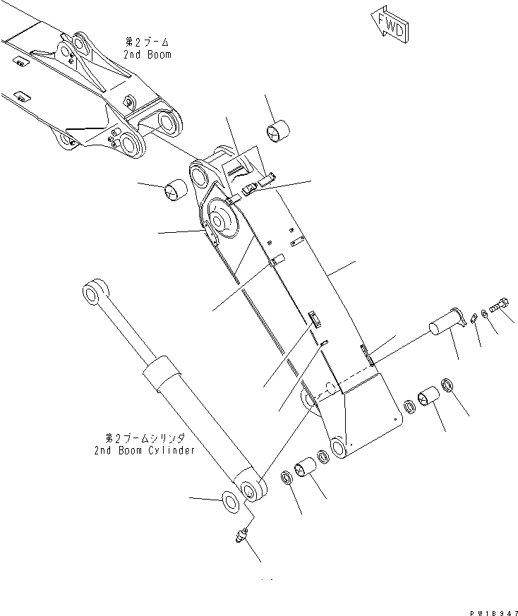 Excavators Komatsu / PC228US-3-YA S/N 20001-29999(pc228uar) / 2-PIECE BOOM (FIRST BOOM AND PIN) (YELLOW)(#20001-)(360250 : T1111-01A0)