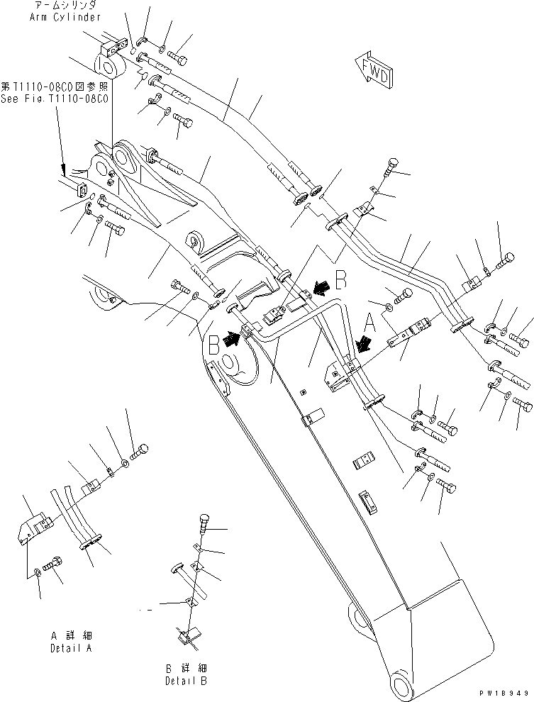 Excavators Komatsu / PC228US-3-YA S/N 20001-29999(pc228uar) / 2-PIECE BOOM (ARM AND BUCKET CYLINDER LINE) (WITH ROTATION ARM) (YELLOW)(#20001-)(360290 : T1111-03A1)