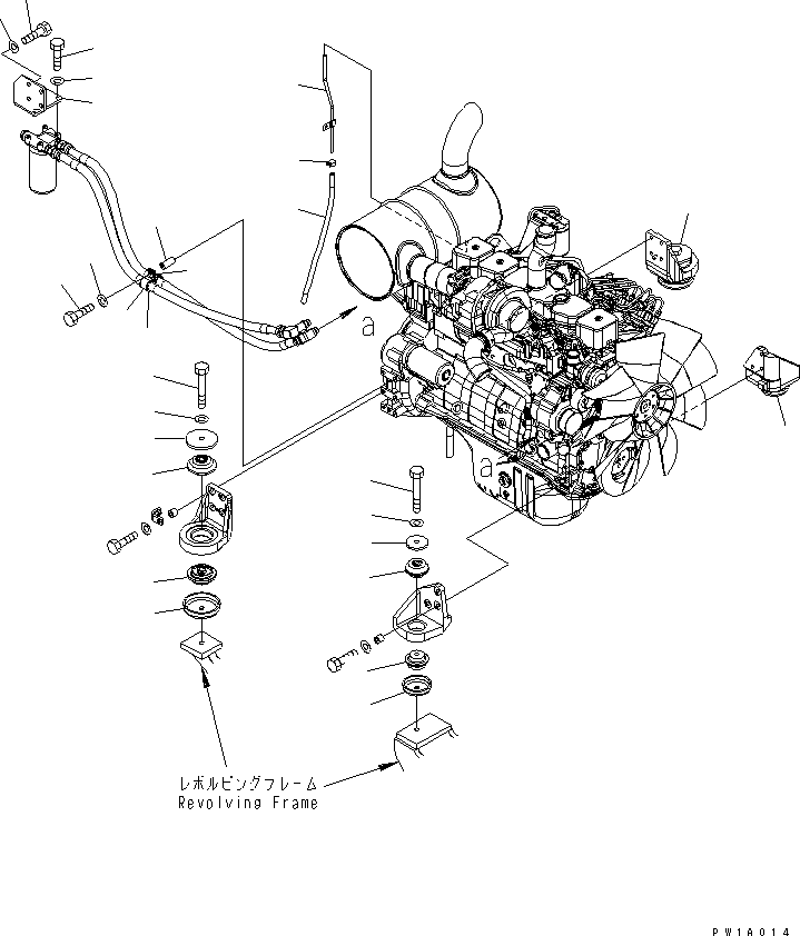 Komatsu parts book diagram for PC228USLC-3-AB S/N 20001-29999: ENGINE MOUNT (CUSHION AND TUBE)(#20001-)