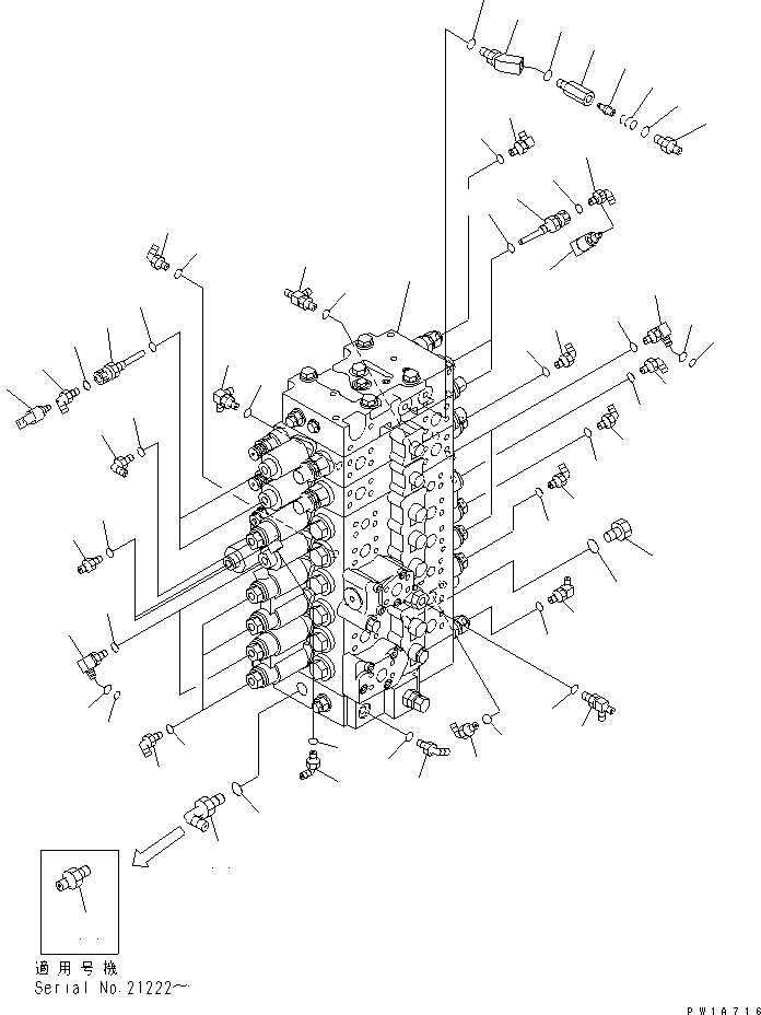 Komatsu parts book diagram for PC228USLC-3-AB S/N 20001-29999: MAIN VALVE (CONNECTING PARTS) (2 ACTUATOR)(#20001-)