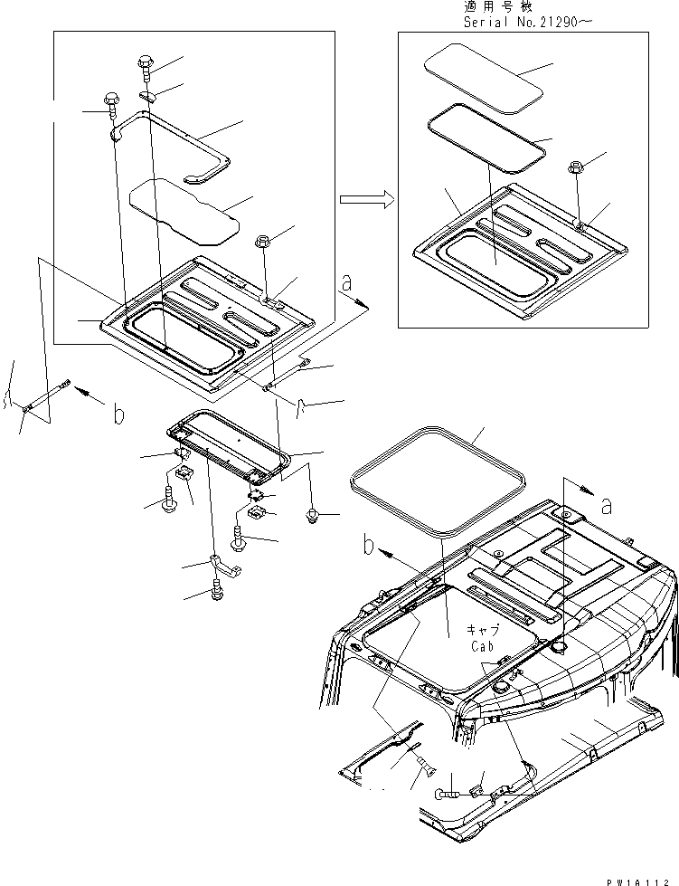 Komatsu parts book diagram for PC228USLC-3-AB S/N 20001-29999: OPERATOR'S CAB (ROOF WINDOW)(#20001-)