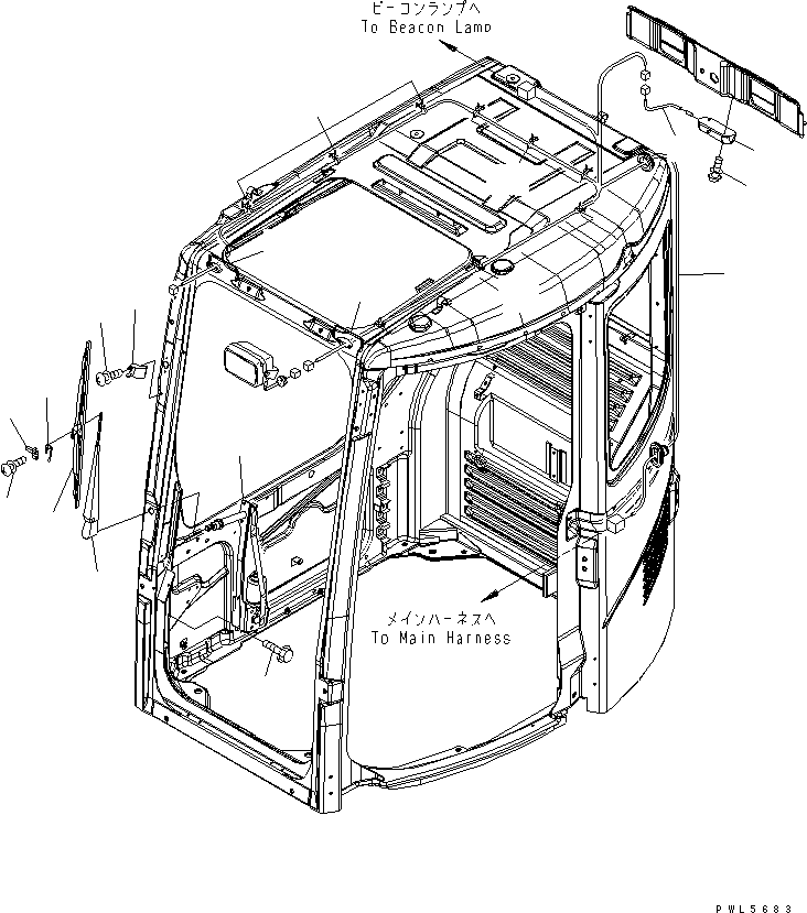 Komatsu parts book diagram for PC228USLC-3-AB S/N 20001-29999: OPERATOR'S CAB (WIPER AND ROOM LAMP)(#20001-)