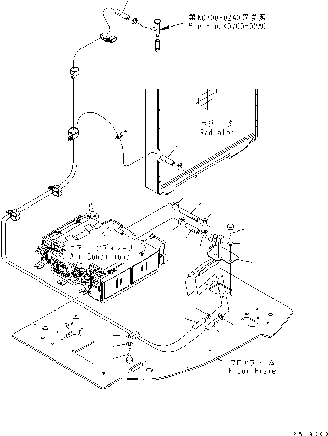 Komatsu parts book diagram for PC228USLC-3-AB S/N 20001-29999: FLOOR FRAME (HEATER HOSE AND CLAMP)(#20001-)