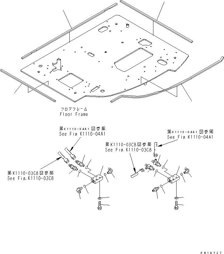 Komatsu parts book diagram for PC228USLC-3-AB S/N 20001-29999: FLOOR FRAME (P ?T BLOCK AND SEAL) (2 ACTUATOR)(#20001-)