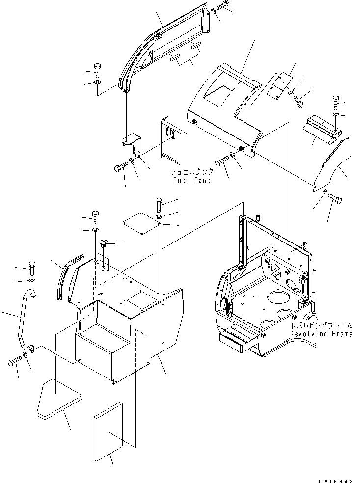 Komatsu parts book diagram for PC228USLC-3-AB S/N 20001-29999: FRONT COVER (COVER) (2/2) (BLUE) (FOR 1 ACTUATOR OR ARM CRANE)(#21318-)
