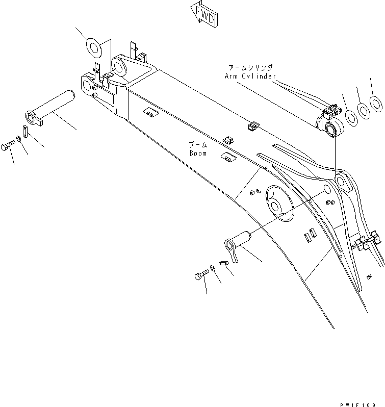 Excavators Komatsu / PC228US-3T-YT S/N 20001-29999(pc228ulr) / BOOM (4.5M) (TOP PIN AND BOTTOM PIN) (YELLOW)(#20001-)(360120 : T1110-02C6)