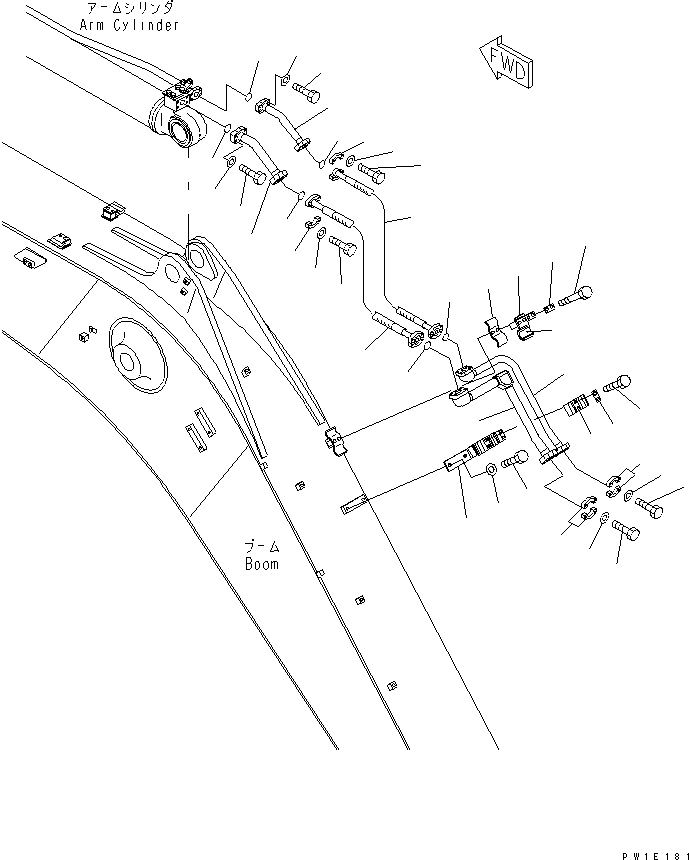 Excavators Komatsu / PC228US-3T-YT S/N 20001-29999(pc228ulr) / BOOM (4.9M) (ARM CYLINDER LINE) (FOR ADDITIONAL PIPING) (YELLOW)(#20001-)(360160 : T1110-03C5)