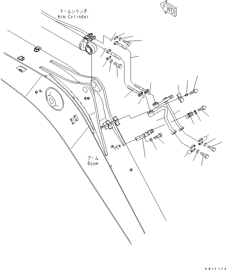 Excavators Komatsu / PC228US-3T-YT S/N 20001-29999(pc228ulr) / BOOM (4.5M) (ARM CYLINDER LINE) (TUNNEL SPEC.) (YELLOW)(#20001-)(360170 : T1110-03C6)