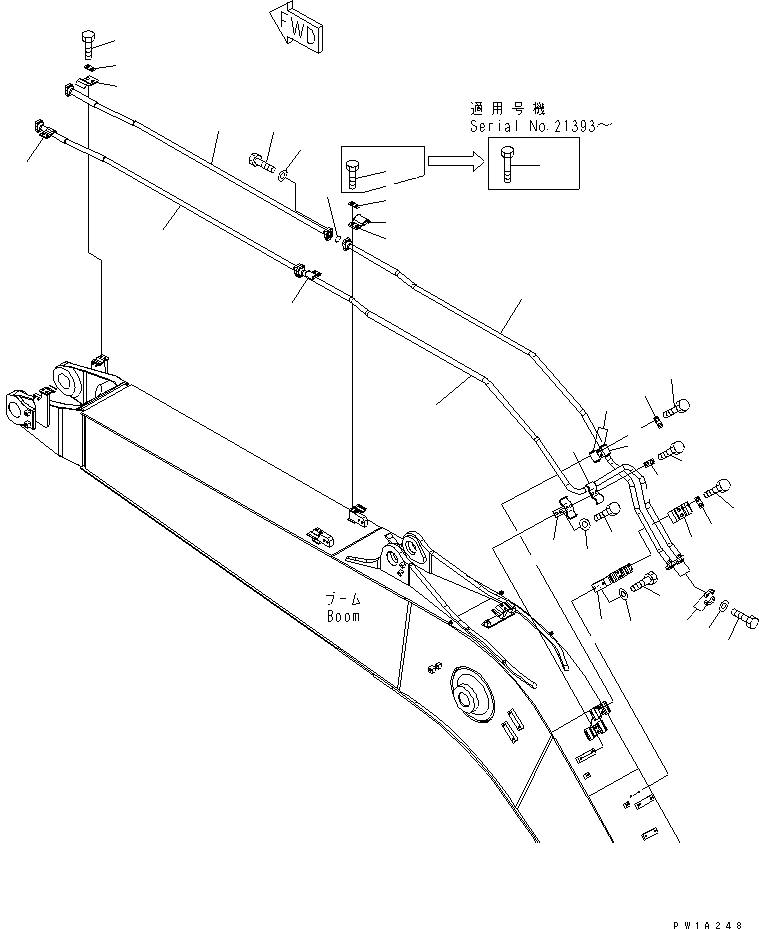 Excavators Komatsu / PC228US-3T-YT S/N 20001-29999(pc228ulr) / BOOM (5.7M) (BUCKET CYLINDER LINE) (FOR ADDITIONAL PIPING) (YELLOW)(#20001-)(360190 : T1110-04A1)