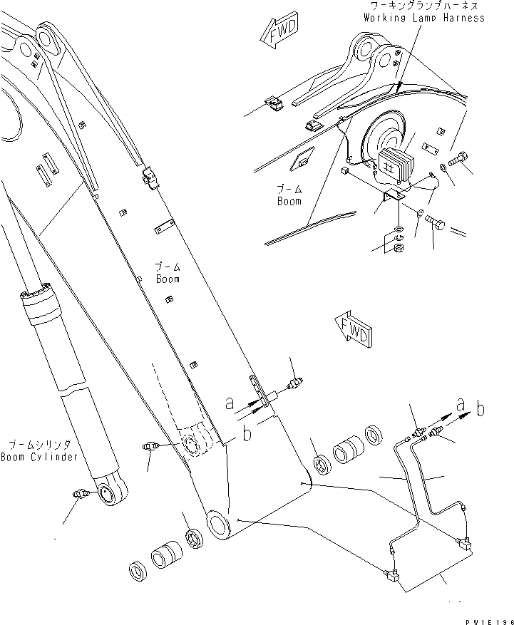 Excavators Komatsu / PC228US-3T-YT S/N 20001-29999(pc228ulr) / BOOM (4.9M) (WORKING LAMP AND BOOM FOOT LUBRICATING) (TUNNEL SPEC.)(#20001-)(360410 : T1110-15C5)