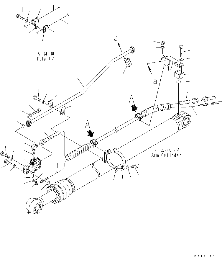 Excavators Komatsu / PC228US-3T-YT S/N 20001-29999(pc228ulr) / ARM CYLINDER (FOR ARM CRANE) (YELLOW) (2/2)(#20001-)(360520 : T1140-02A2)