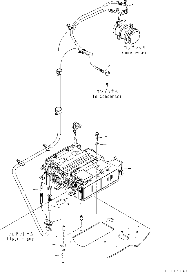 Komatsu parts book diagram for PC228US-3N-YA S/N 30001-UP: FLOOR FRAME (AIR CONDITIONER UNIT AND HOSE)