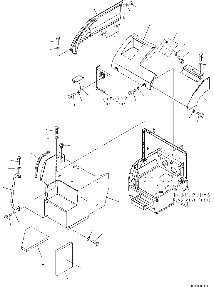 Komatsu parts book diagram for PC228US-3N-YA S/N 30001-UP: FRONT COVER (COVER) (2/2) (YELLOW)