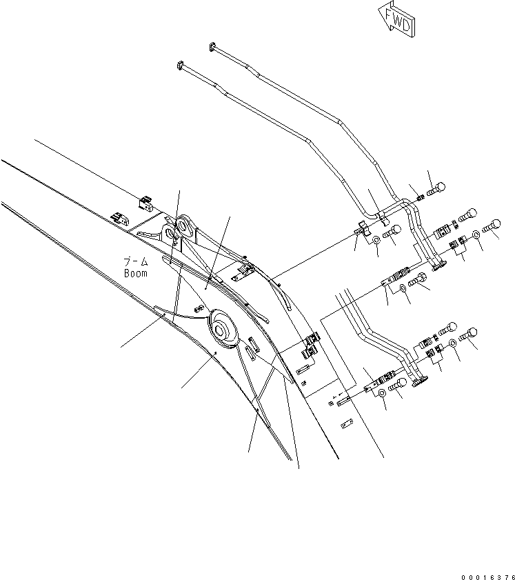 Komatsu parts book diagram for PC228US-3N-YA S/N 30001-UP: BOOM (5.7M) (FOR ADDITIONAL PIPING) (KIT) (YELLOW)