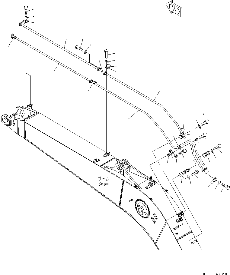 Komatsu parts book diagram for PC228US-3N-YA S/N 30001-UP: BOOM (5.7M) (BUCKET CYLINDER LINE) (YELLOW)