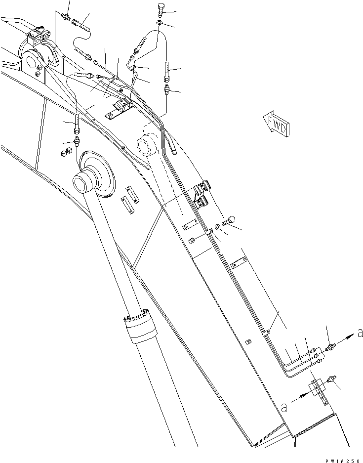 Komatsu parts book diagram for PC228US-3N-YA S/N 30001-UP: BOOM (5.7M) (LUBRICATING LINE)