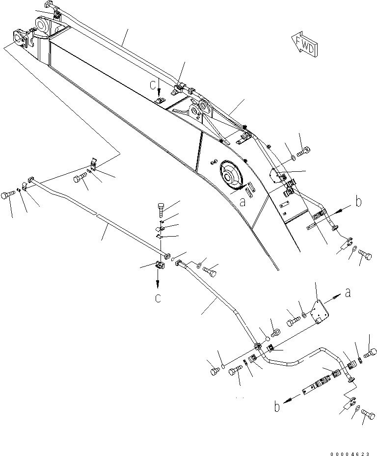 Komatsu parts book diagram for PC228US-3N-YA S/N 30001-UP: BOOM (5.7M) (ADDITIONAL PIPING) (YELLOW)