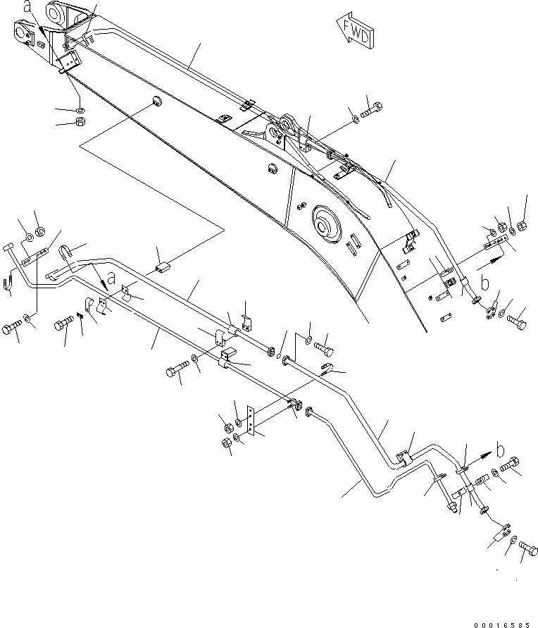 Komatsu parts book diagram for PC228US-3N-YA S/N 30001-UP: BOOM (5.7M) (ADDITIONAL PIPING) (WITH ROTATION ARM) (YELLOW)