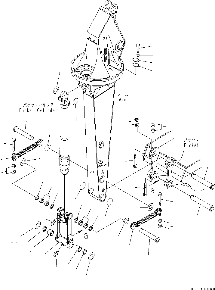 Komatsu parts book diagram for PC228US-3N-YA S/N 30001-UP: ROTATION ARM (LINK AND SPASER) (YELLOW)