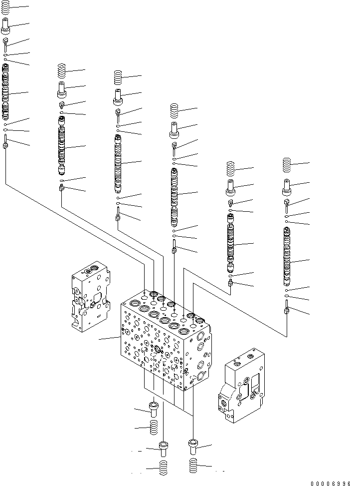 Komatsu parts book diagram for PC228US-3N-YA S/N 30001-UP: MAIN VALVE (6-SPOOL) (1/16)