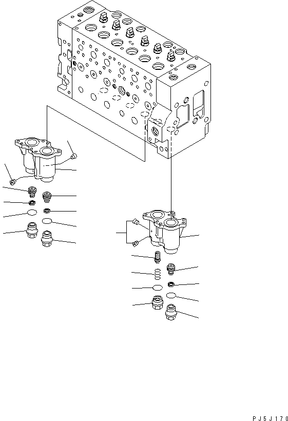 Komatsu parts book diagram for PC228US-3N-YA S/N 30001-UP: MAIN VALVE (6-SPOOL) (2/16)