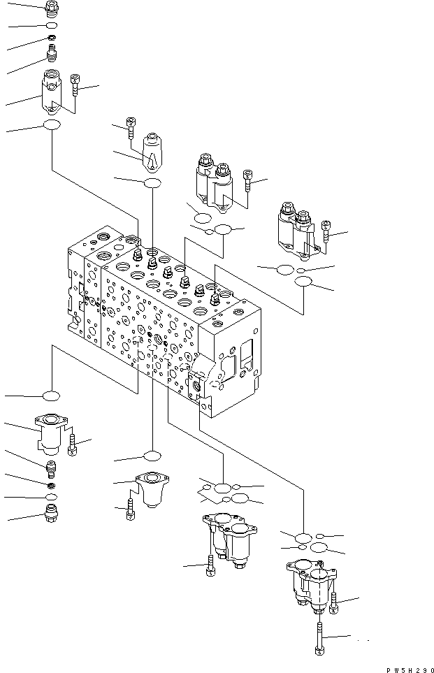 Komatsu parts book diagram for PC228US-3N-YA S/N 30001-UP: MAIN VALVE (7-SPOOL) (4/19)