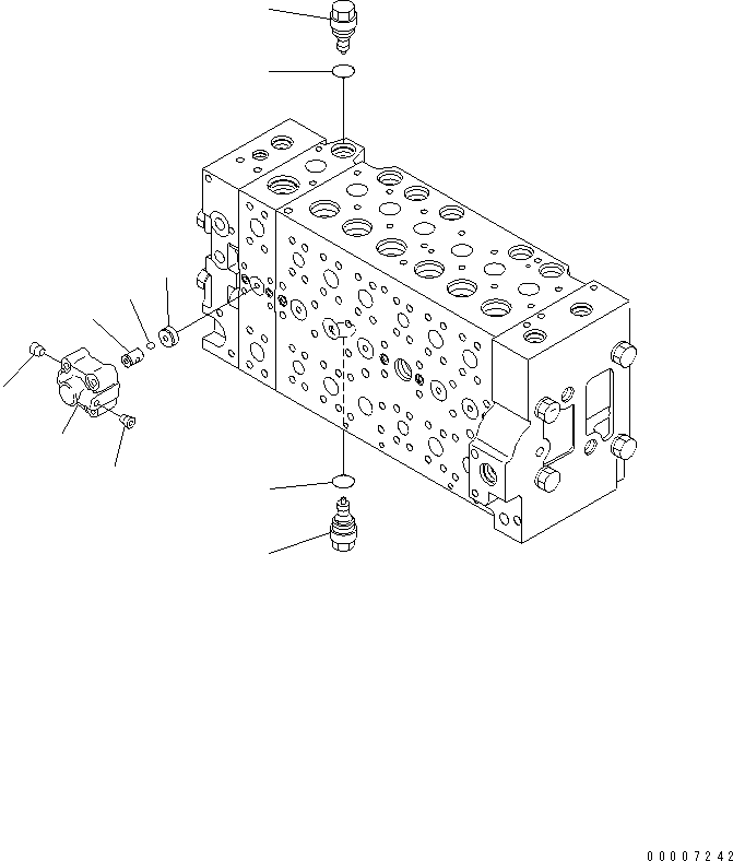 Komatsu parts book diagram for PC228US-3N-YA S/N 30001-UP: MAIN VALVE (7-SPOOL) (19/19) (ROTATION ARM)