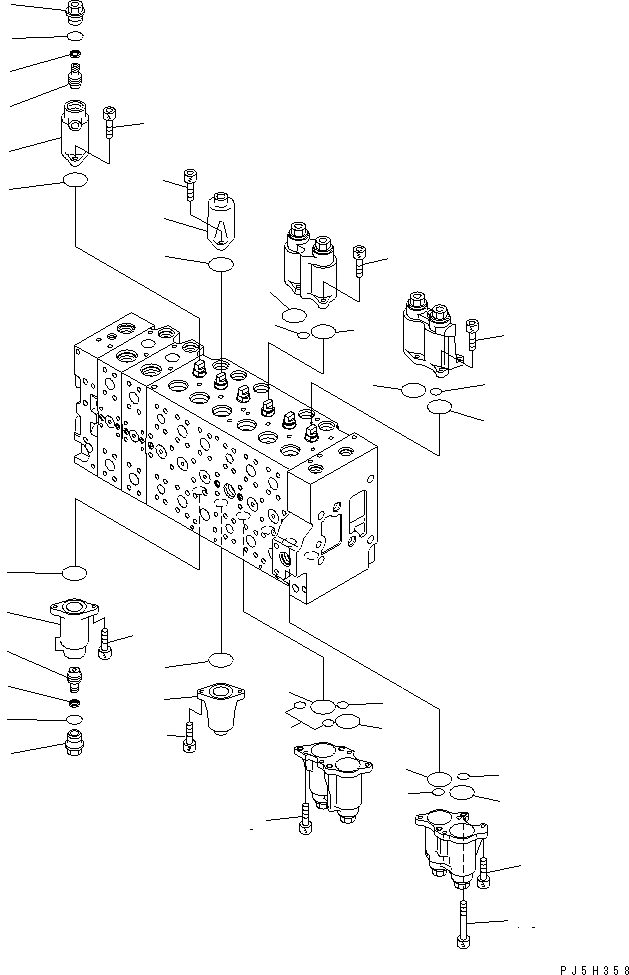 Komatsu parts book diagram for PC228US-3N-YA S/N 30001-UP: MAIN VALVE (8-SPOOL) (4/21) (BLADE SPEC.)
