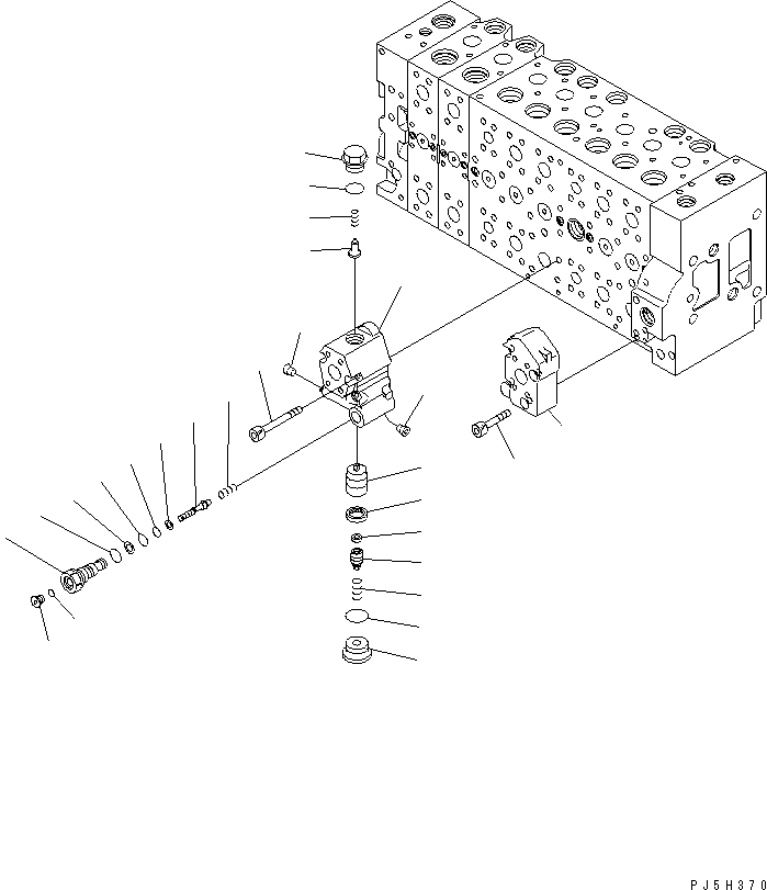 Komatsu parts book diagram for PC228US-3N-YA S/N 30001-UP: MAIN VALVE (8-SPOOL) (16/21) (BLADE SPEC.)