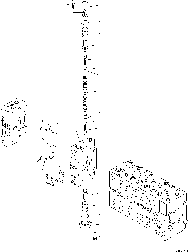 Komatsu parts book diagram for PC228US-3N-YA S/N 30001-UP: MAIN VALVE (8-SPOOL) (19/21) (BLADE SPEC.)