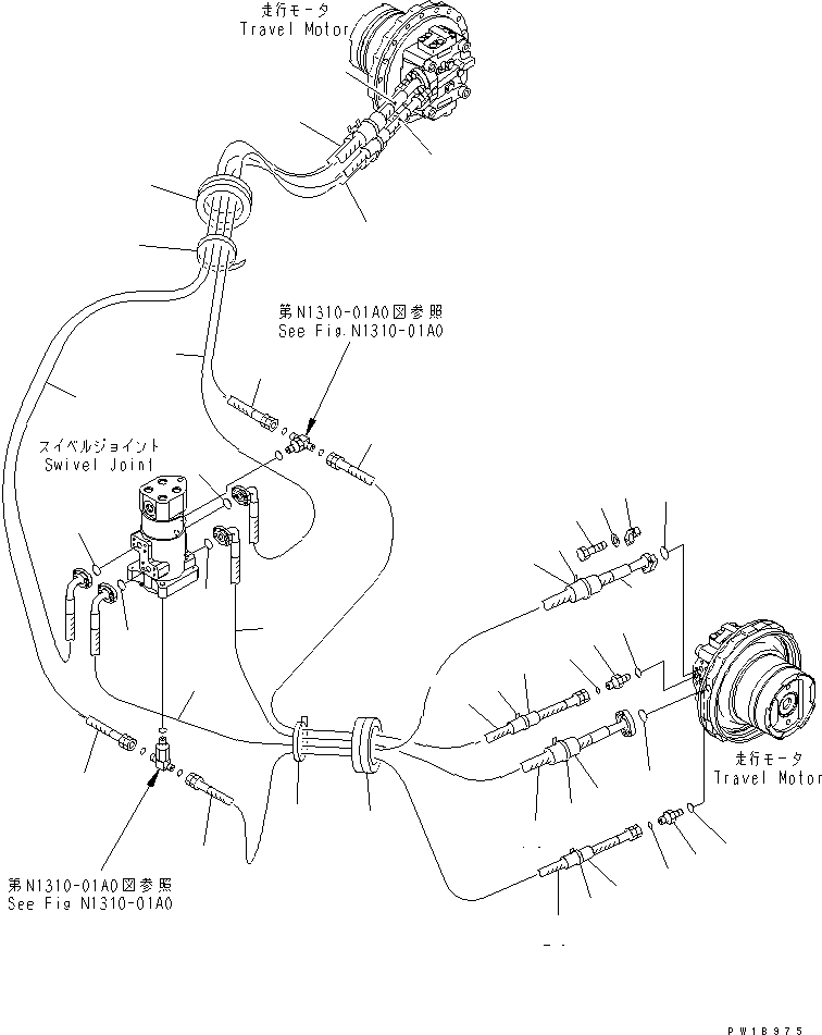 Komatsu parts book diagram for PC228USLC-3N-YA S/N 30001-UP: TRAVEL PIPING (LC)