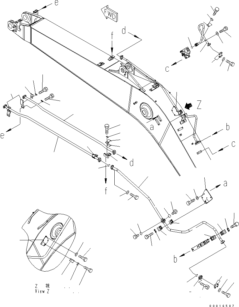 Komatsu parts book diagram for PC228USLC-3N-YA S/N 30001-UP: BOOM (5.7M) (ADDITIONAL LINES) (1/2) (FOR SLID ARM) (YELLOW)