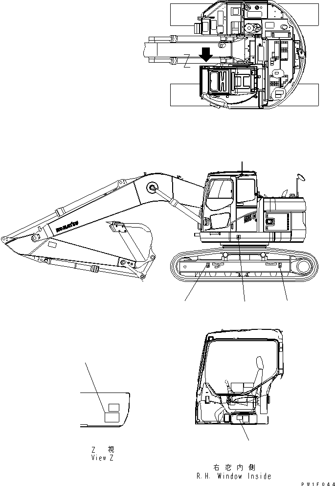 Komatsu parts book diagram for PC228USLC-3N-YA S/N 30001-UP: PLATE (LOAD RATING CHART AND FRON REGULATION PLATE) (JAPANESE)(#21275-)