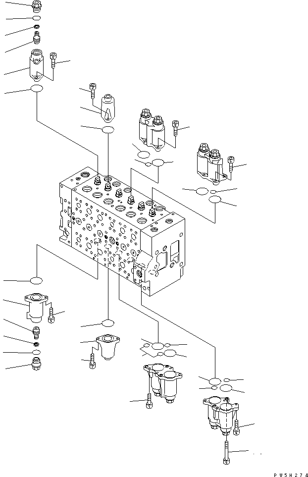 Komatsu parts book diagram for PC228USLC-3N-YA S/N 30001-UP: MAIN VALVE (6-SPOOL) (4/16)