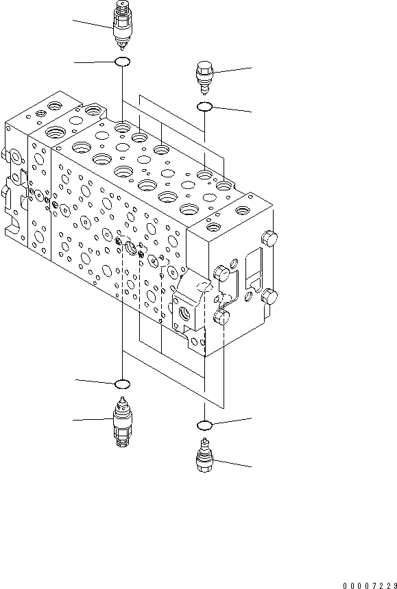 Komatsu parts book diagram for PC228USLC-3N-YA S/N 30001-UP: MAIN VALVE (7-SPOOL) (12/19)