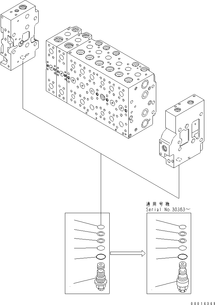 Komatsu parts book diagram for PC228USLC-3N-YA S/N 30001-UP: MAIN VALVE (8-SPOOL) (8/21)
