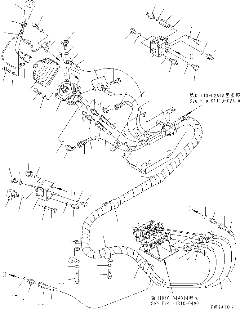 Excavators Komatsu / PC228USLC-1 S/N 11001-UP (For U.S.A.)(pc228usc) / FLOOR FRAME (LEVER AND PIPING) (R.H.) (2 ACTUATOR)               (FOR MONO-BOOM)(210520 : K1110-09A7)