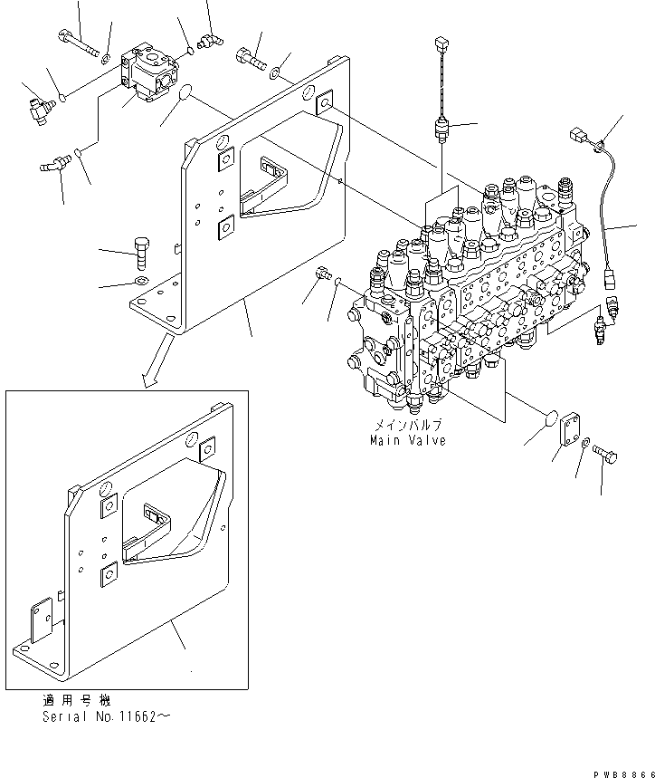 Excavators Komatsu / PC228USLC-1-TN S/N 11001-UP(pc228usr) / MAIN VALVE (VALVE BRACKET AND PIPING) (TUNNEL SPEC.)(150110 : H0120-02A0B)