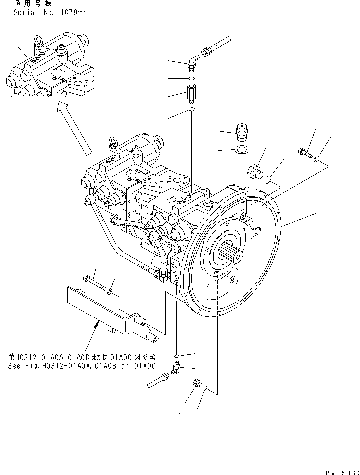 Excavators Komatsu / PC228USLC-1-TN S/N 11001-UP(pc228usr) / MAIN PUMP (CONNECTING PARTS)(150150 : H0210-01A0A)